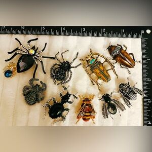Gothic Black Insect Brooch Lot 10 Rhinestone Spider🕷️Beetle Bee Dark Aesthetic